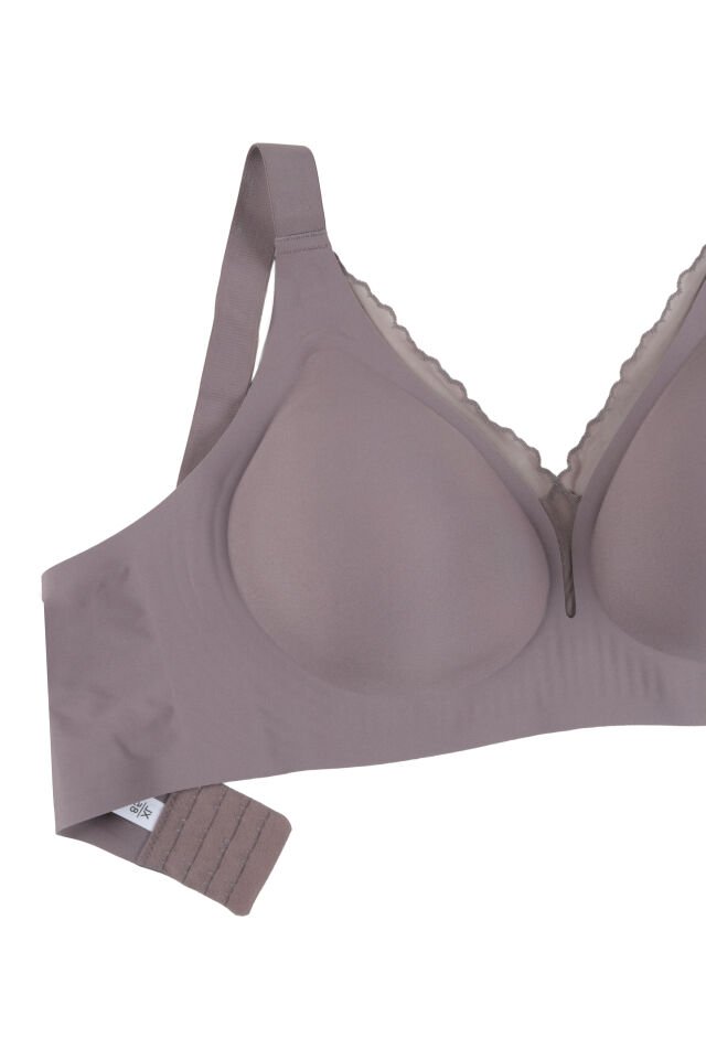 Kadın Büyük Beden (Battal) Dikişsiz Tül Detaylı Lazer Sütyen Toprak