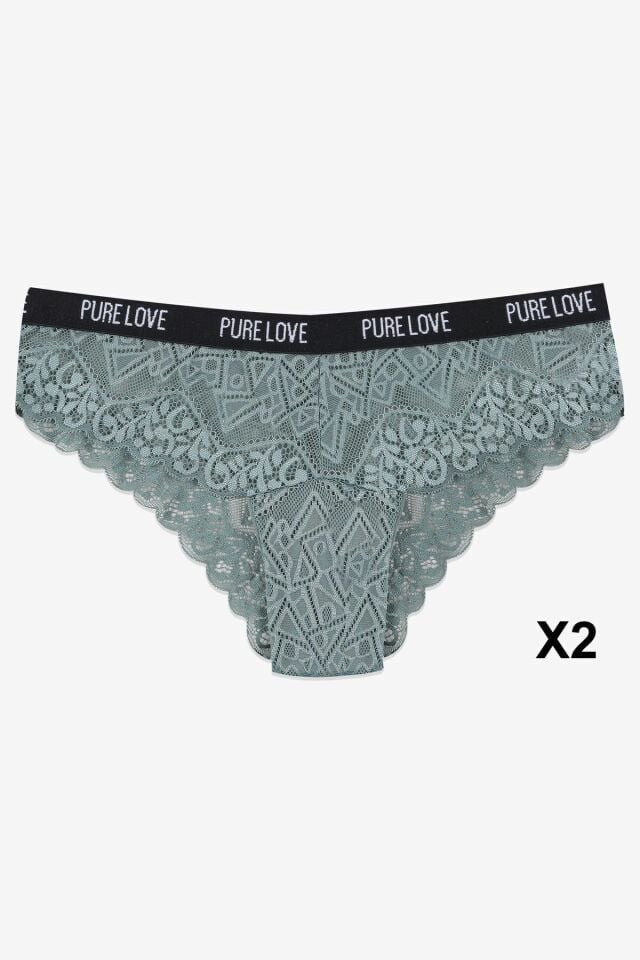 Kadın 4'lü Yazılı Lastikli Dantelli Fantezi Külot