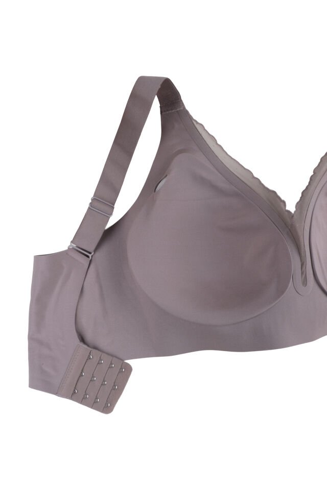 Kadın Büyük Beden (Battal) Dikişsiz Tül Detaylı Lazer Sütyen Toprak