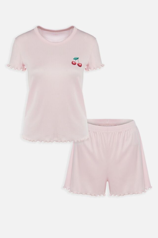 Kadın Kaşkorse Kısa Kollu Şortlu Takım KO7204TS-1 Pembe - L - KO7204TS-1 Pembe - L