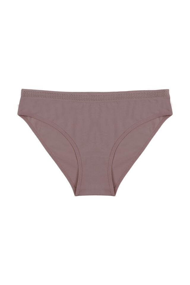 Kadın 3'lü File Lastikli Pamuklu Külot Pudra - Ekru - L/XL