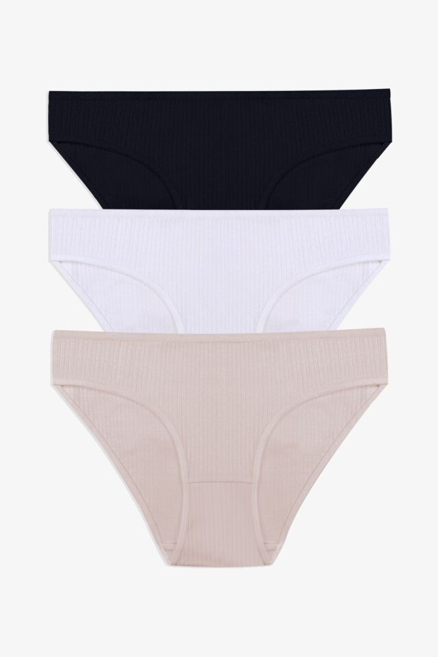 Kadın 3'lü Pamuklu Fitilli Külot 11050-32 - L/XL