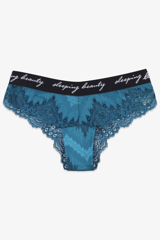 Kadın 4'lü Yazılı Lastikli Dantelli Fantezi Külot siyah-bordo-petrol-glkurusu - M