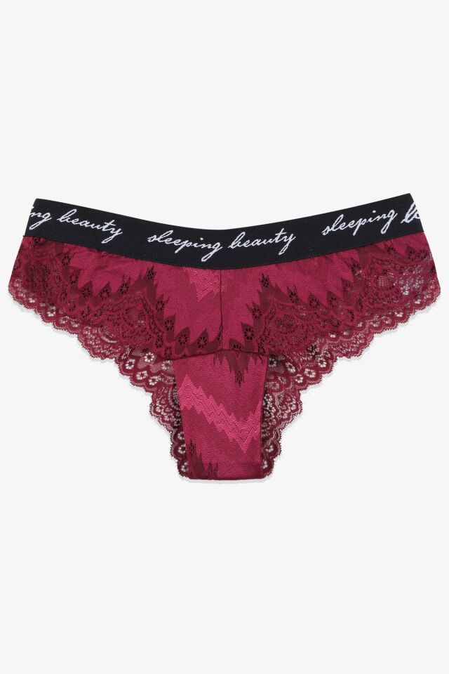 Kadın 4'lü Yazılı Lastikli Dantelli Fantezi Külot siyah-bordo-petrol-glkurusu - M