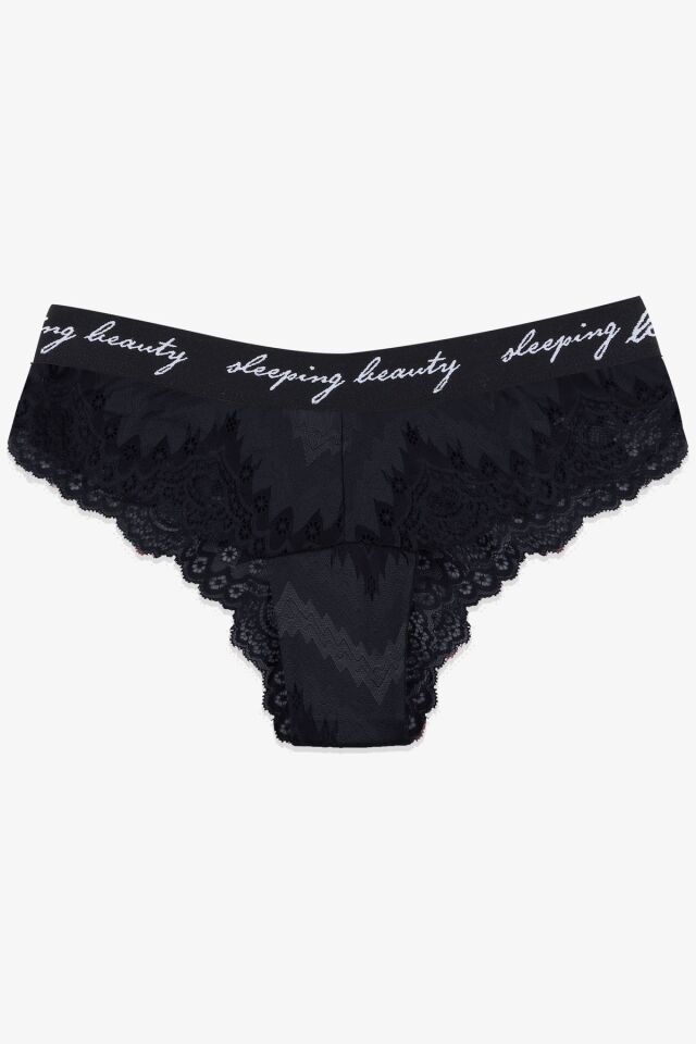 Kadın 4'lü Yazılı Lastikli Dantelli Fantezi Külot siyah-bordo-petrol-glkurusu - M