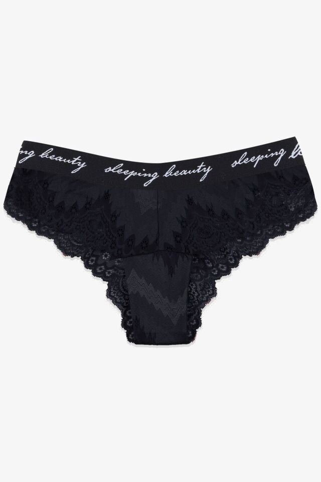 Kadın 4'lü Yazılı Lastikli Dantelli Fantezi Külot siyah-bordo-petrol-glkurusu - M