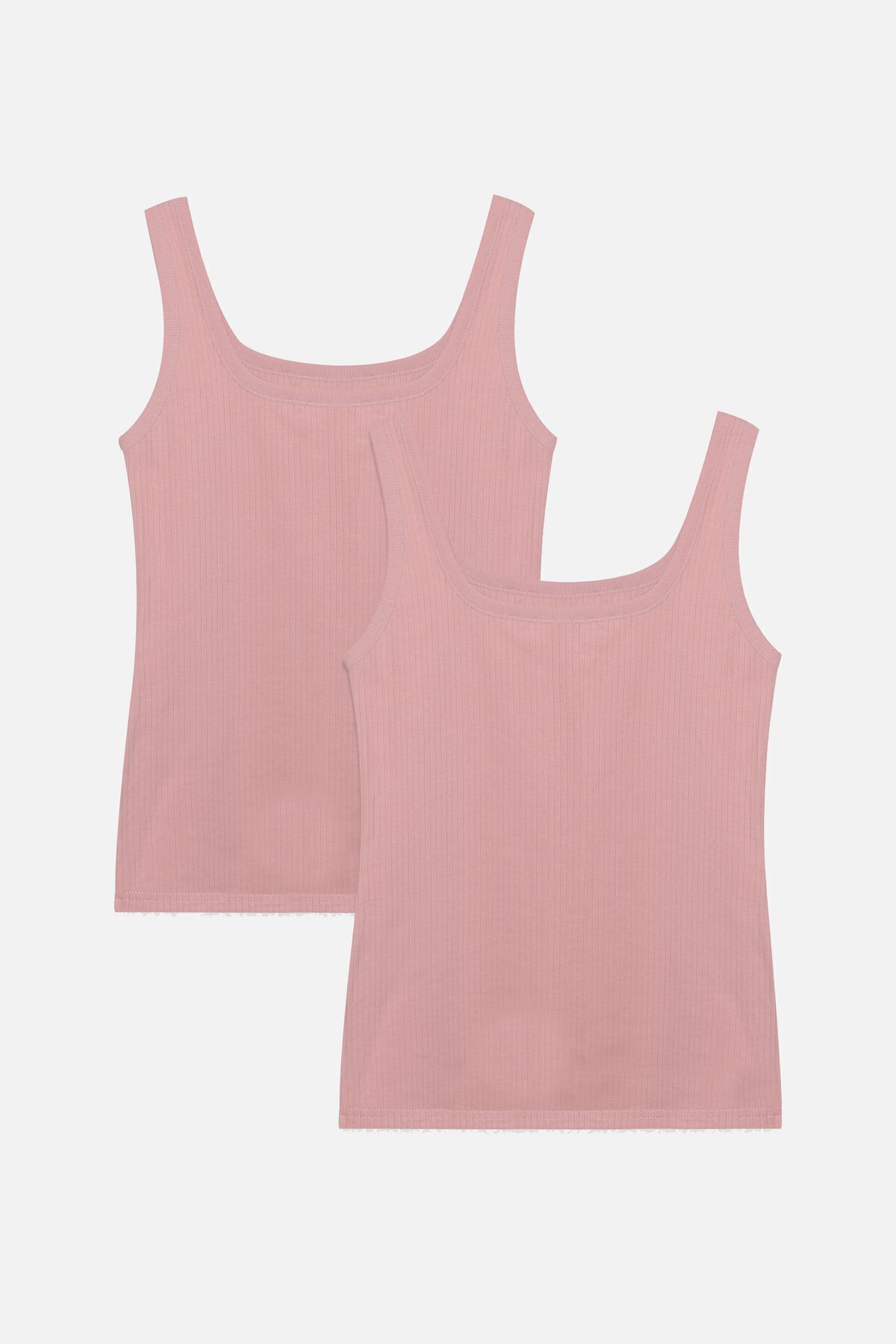 2'li Kalın Askılı Fitilli Atlet Pudra - 2XL - Pudra - 2XL