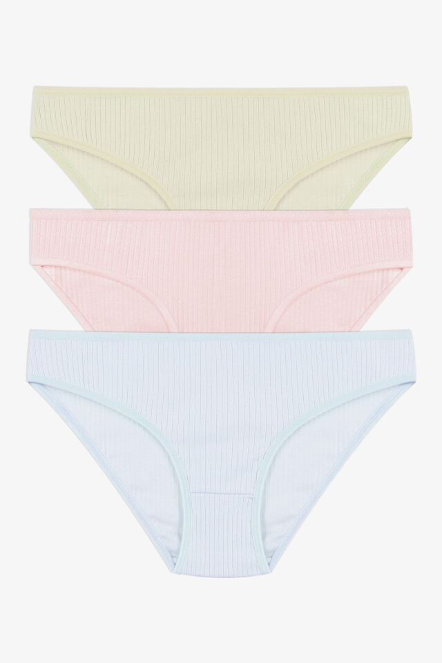 Kadın 3'lü Pamuklu Fitilli Külot 11050-30 - L/XL