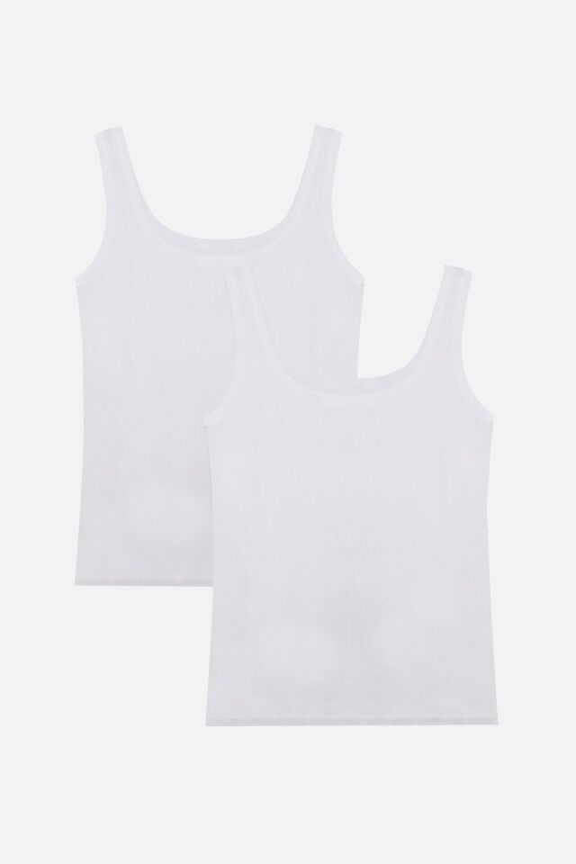 2'li Kalın Askılı Fitilli Atlet Beyaz - 2XL - Beyaz - 2XL