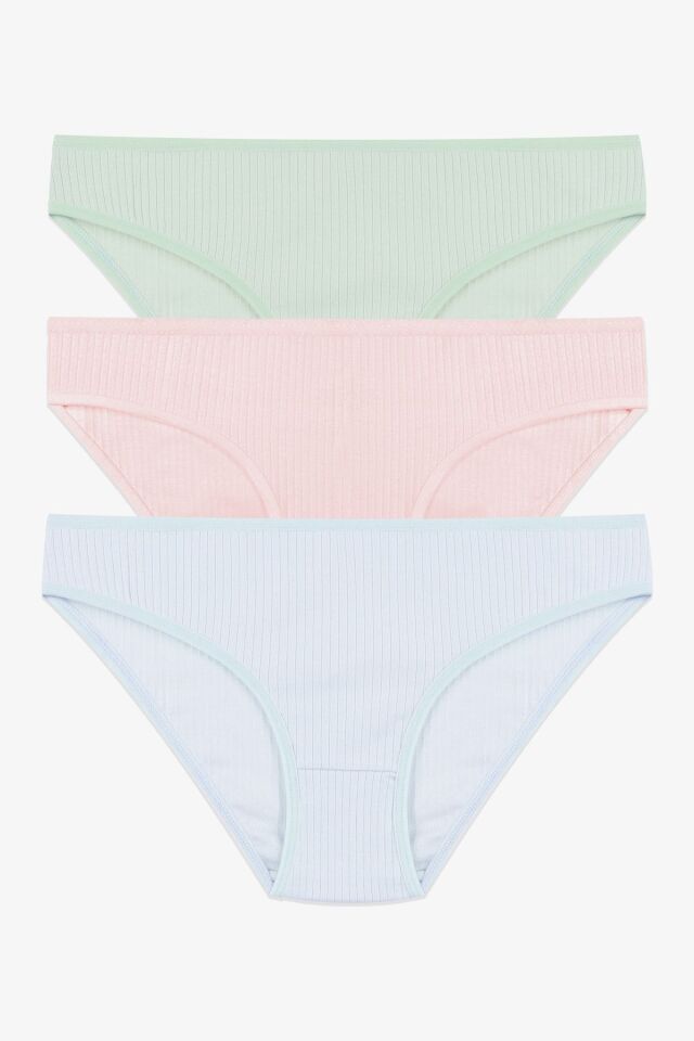 Kadın 3'lü Pamuklu Fitilli Külot 11050-22 - L/XL