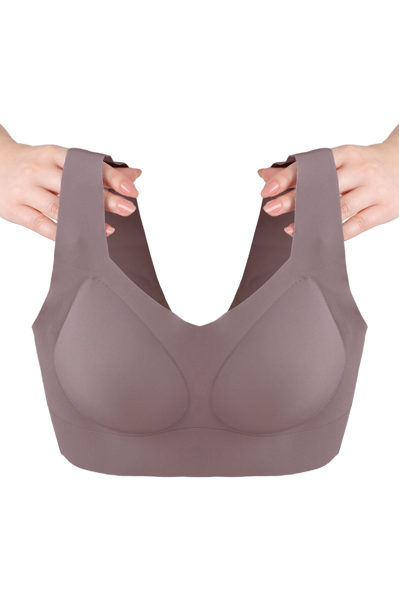 Kadın Dolgusuz Lez Dantelli Desteksiz Straplez Sütyen 80B - Toprak