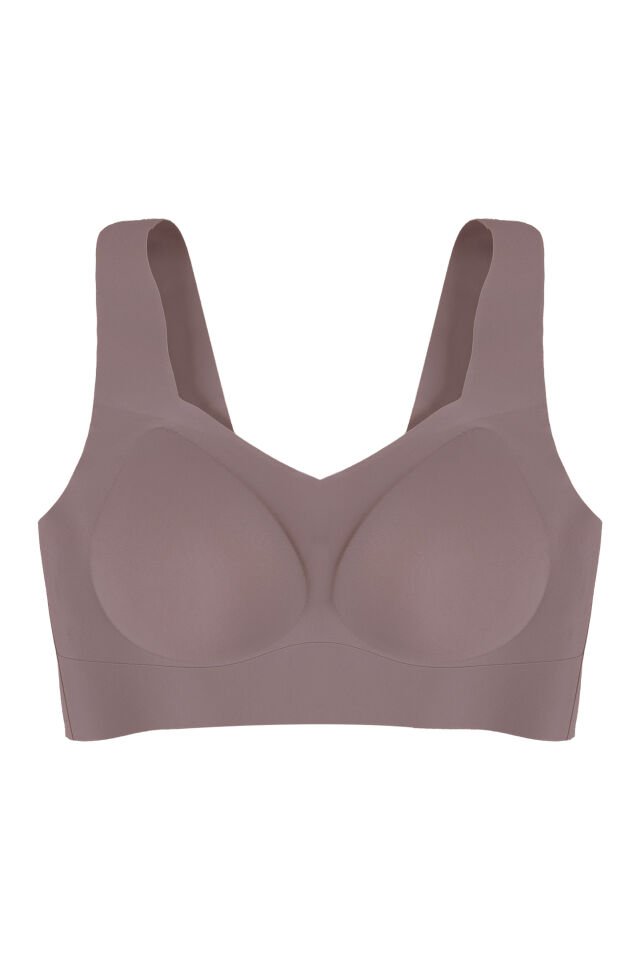 Kadın Dolgusuz Lez Dantelli Desteksiz Straplez Sütyen 85B - Toprak