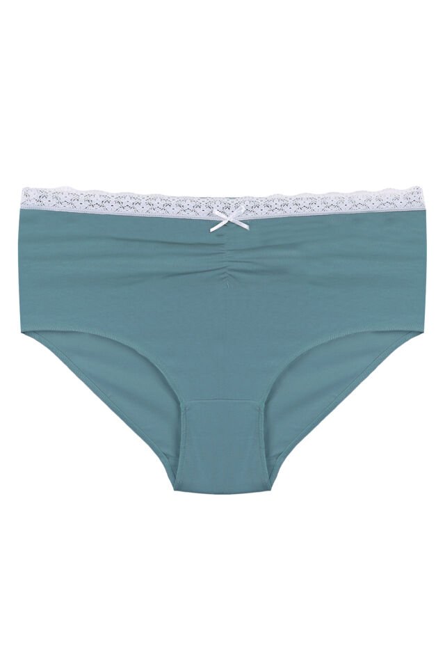 Kadın 5'li Pamuklu Ön Bel Dantelli Büzgülü ve Fiyonklu Yüksel Bel Külot Mor - Yeşil - 3XL