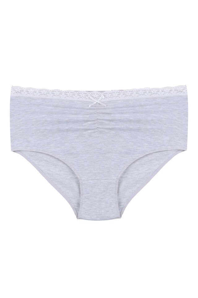 Kadın 5'li Pamuklu Ön Bel Dantelli Büzgülü ve Fiyonklu Yüksel Bel Külot Mor - Yeşil - 3XL