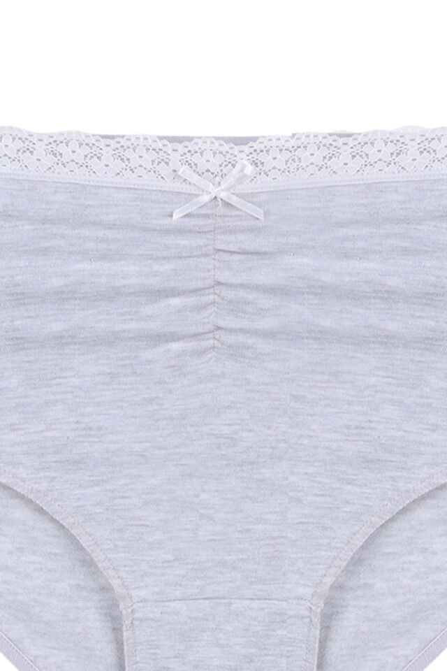 Kadın 5'li Pamuklu Ön Bel Dantelli Büzgülü ve Fiyonklu Yüksel Bel Külot Mor - Yeşil - 3XL