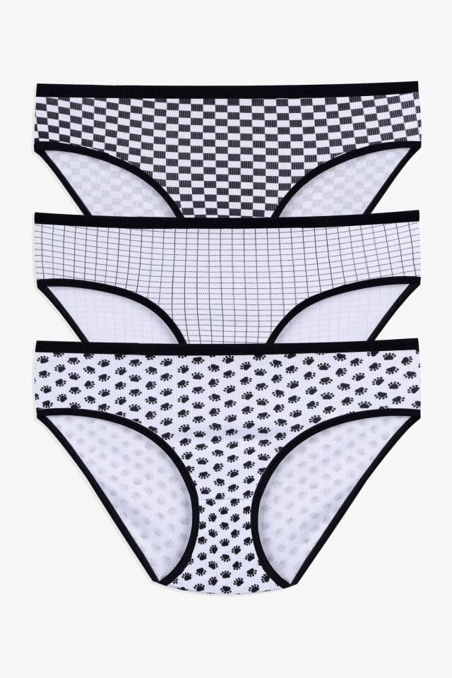 Kadın 3'lü Desenli Kaşkorse Pamuklu Yüksek Bel Bato 2056-3 - 2XL - 2056-3 - 2XL