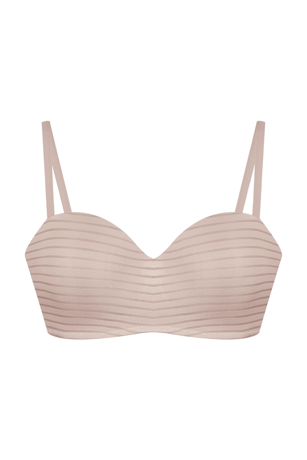Kadın Dolgusuz Transparan Çizgili Toparlayıcı Straplez Sütyen Vizon - 90B