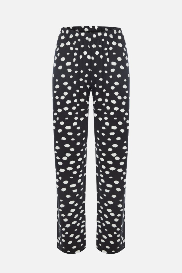 Kadın Gömlek Yaka Benek/ Puan Desenli Ara Biye Detaylı Pijama Takımı M - Siyah - Beyaz