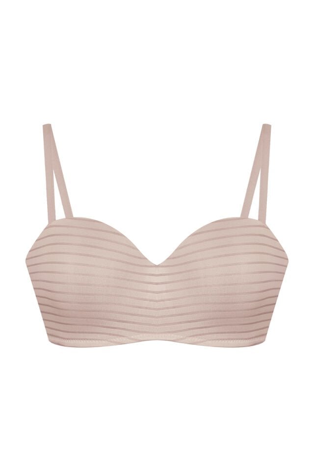 Kadın Dolgusuz Transparan Çizgili Toparlayıcı Straplez Sütyen Vizon - 95B