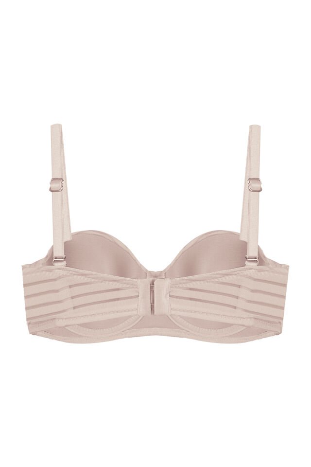 Kadın Dolgusuz Transparan Çizgili Toparlayıcı Straplez Sütyen Vizon - 95B