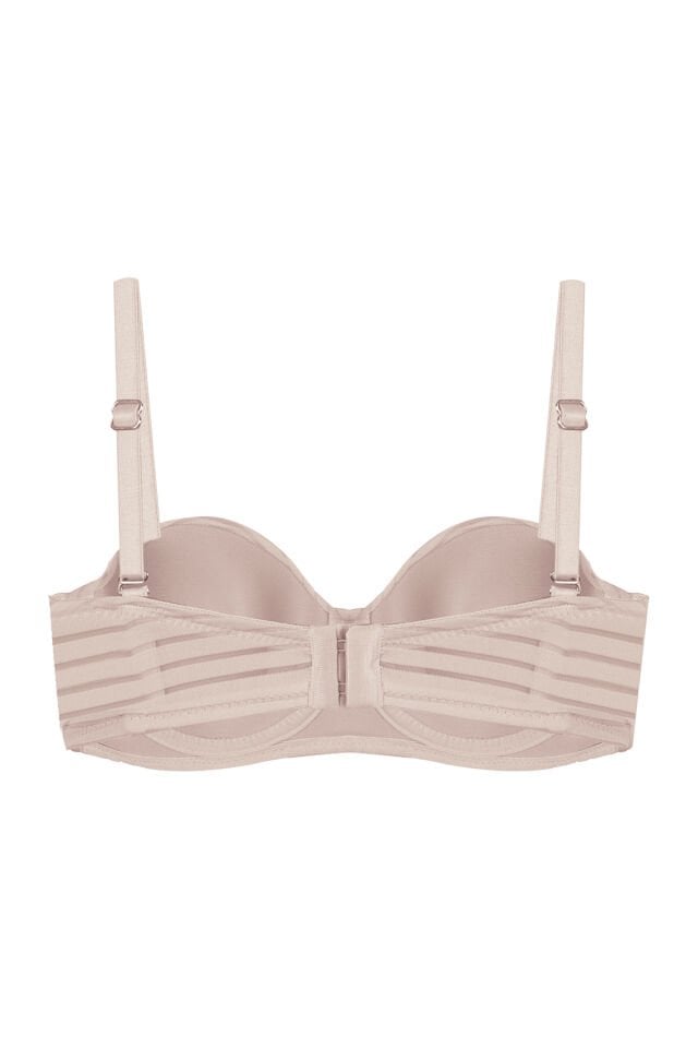 Kadın Dolgusuz Transparan Çizgili Toparlayıcı Straplez Sütyen Vizon - 95B