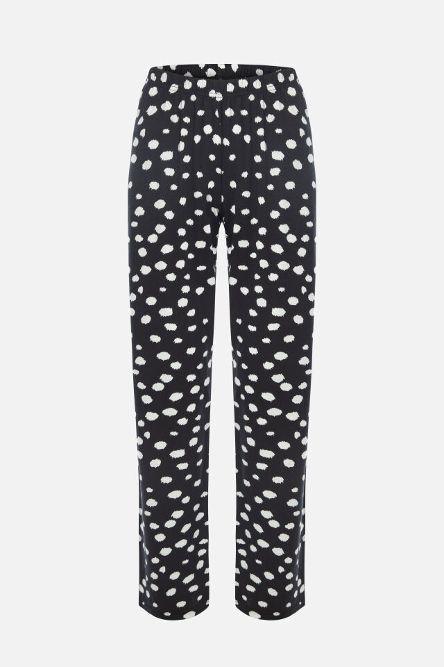 Kadın Gömlek Yaka Benek/ Puan Desenli Ara Biye Detaylı Pijama Takımı L - Siyah - Beyaz
