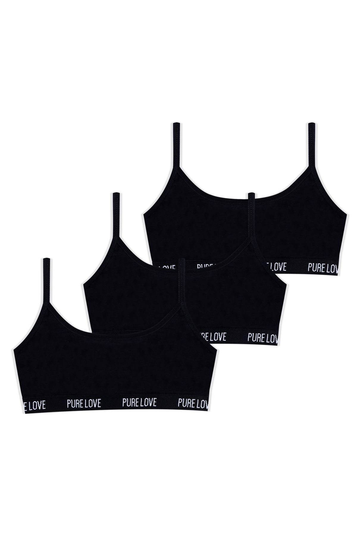 Kız Çocuk 3'lü İp Askılı Yarım Atlet 2014-22 Siyah - 11-13 Yaş