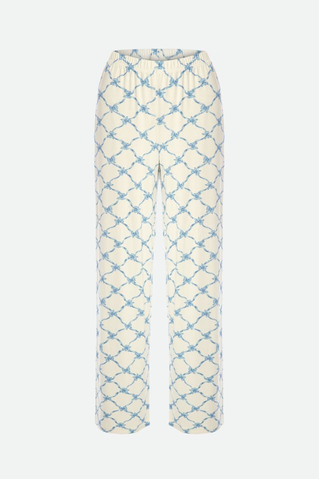 Kadın Askılı Yumuşak Dokulu Desenli Pijama Takımı S - Mavi - Beyaz