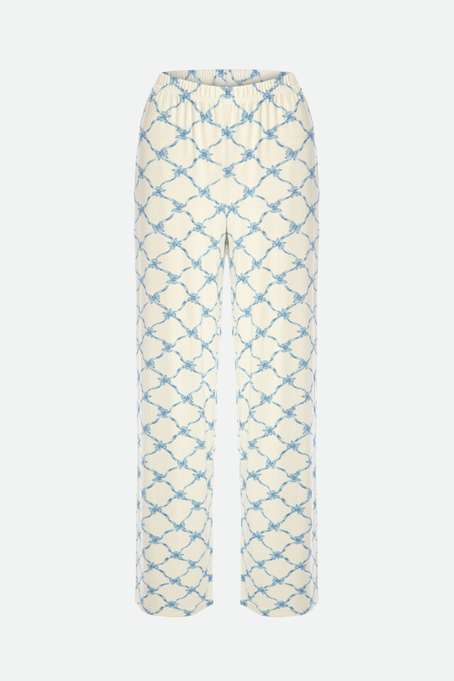 Kadın Askılı Yumuşak Dokulu Desenli Pijama Takımı L - Mavi - Beyaz