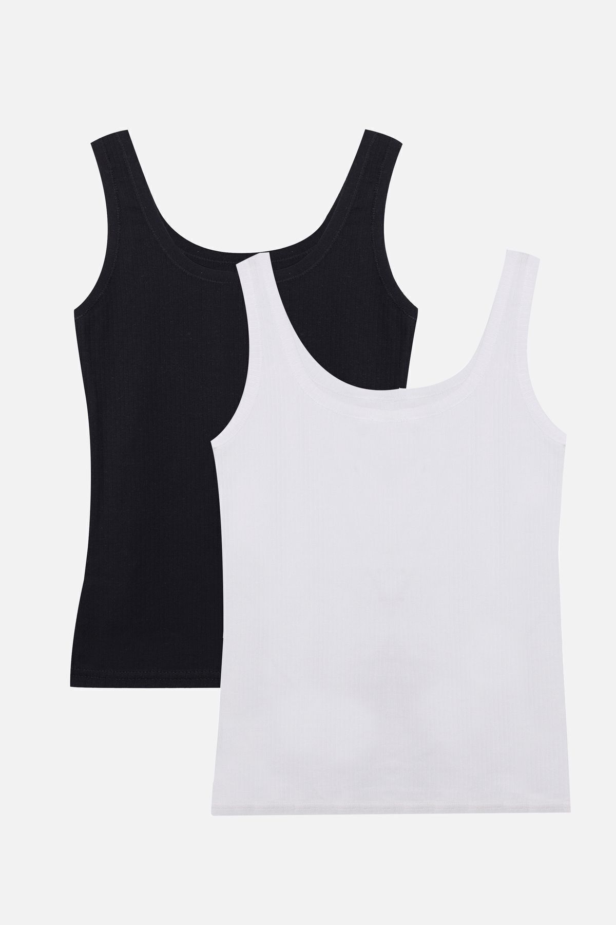 2'li Kalın Askılı Fitilli Atlet Siyahbeyaz - L/XL - Siyahbeyaz - L/XL