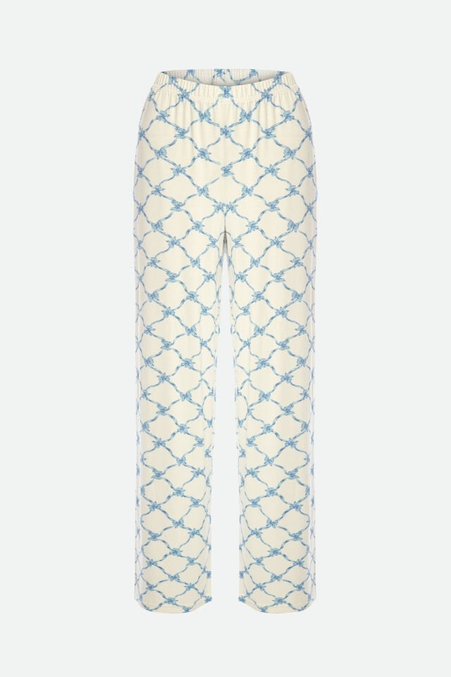 Kadın Askılı Yumuşak Dokulu Desenli Pijama Takımı XL - Mavi - Beyaz