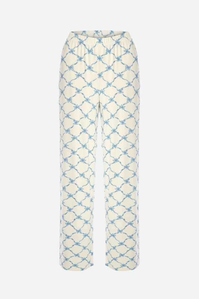 Kadın Askılı Yumuşak Dokulu Desenli Pijama Takımı XL - Mavi - Beyaz