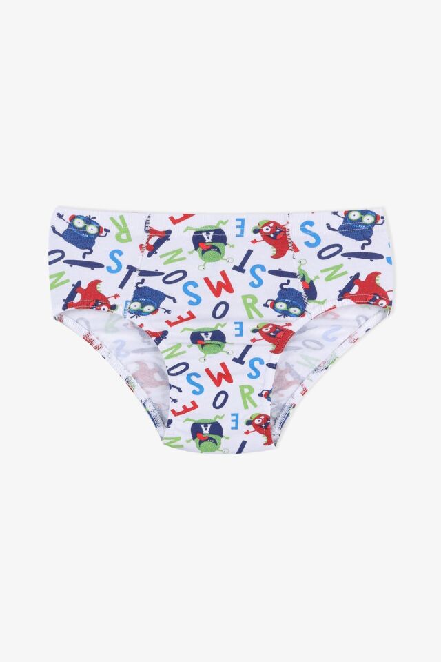 Erkek Çocuk 5'li Pamuklu Slip 3011-1 Canavar Desen - 7-9 Yaş