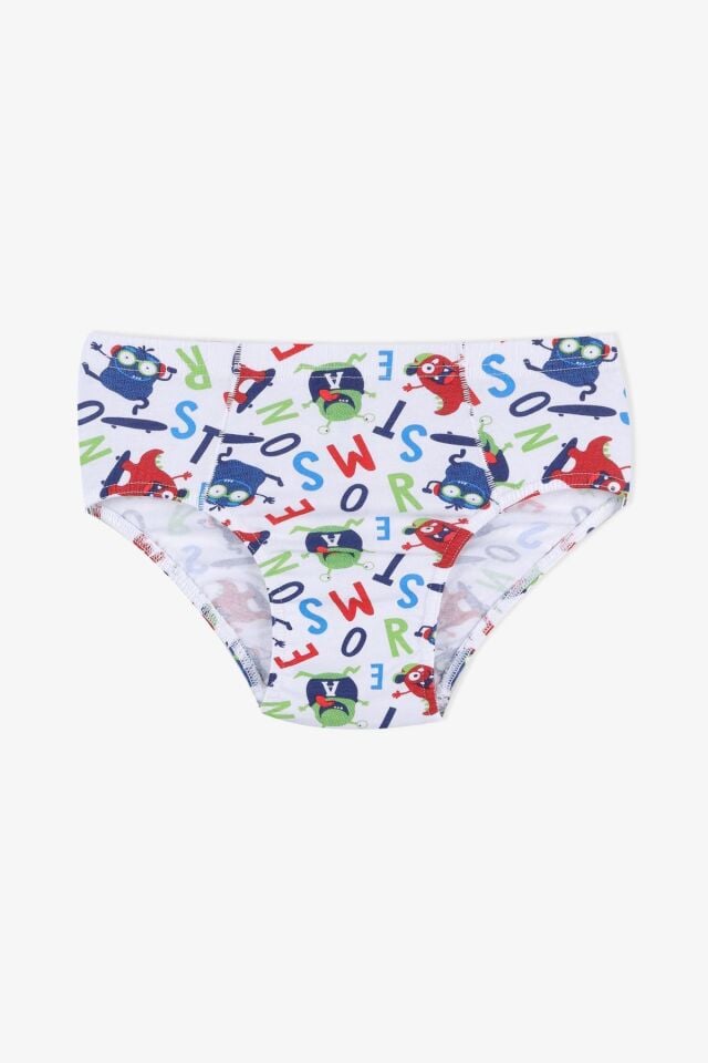 Erkek Çocuk 5'li Pamuklu Slip 3011-1 Canavar Desen - 7-9 Yaş