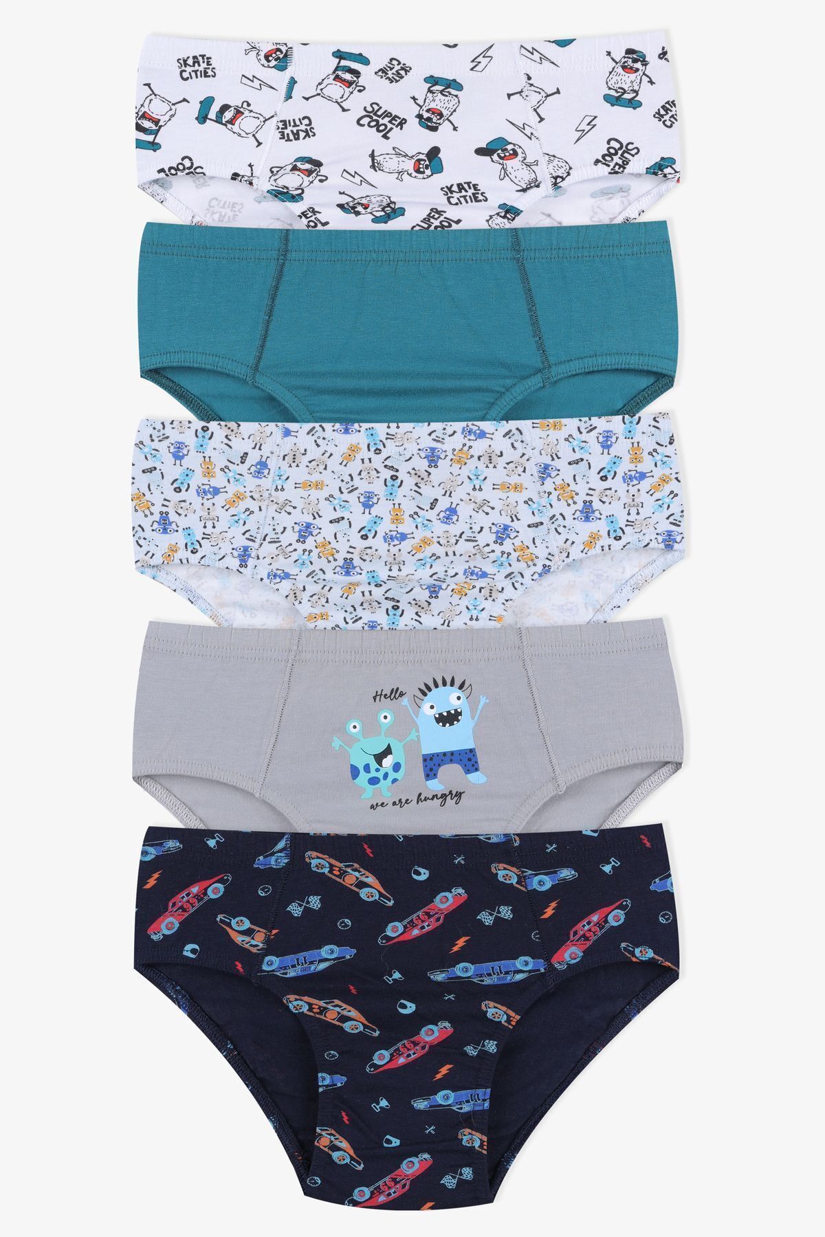Erkek Çocuk 5'li Pamuklu Slip 3011-2 Arabalı Desen - 9-12 Yaş