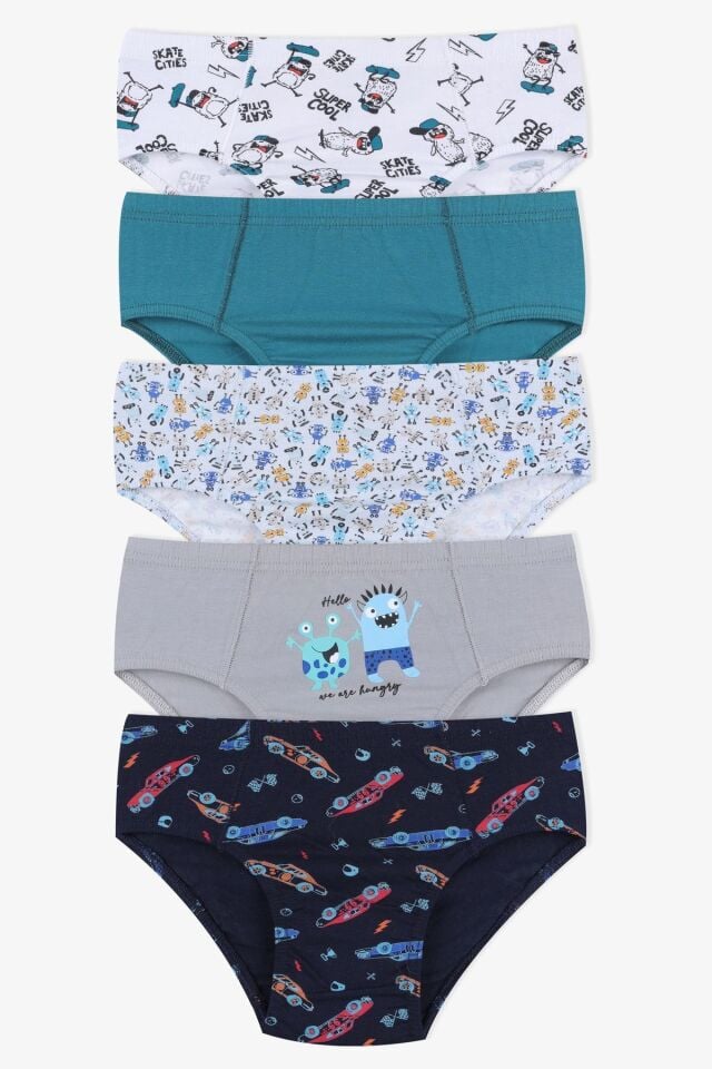 Erkek Çocuk 5'li Pamuklu Slip 3011-2 Arabalı Desen - 3-4 Yaş
