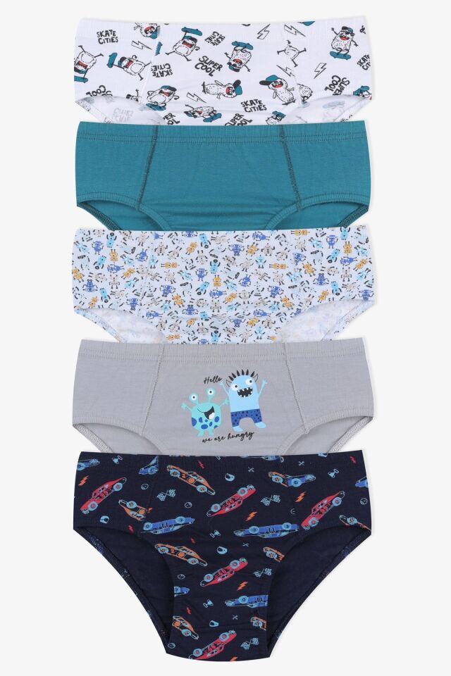 Erkek Çocuk 5'li Pamuklu Slip 3011-2 Arabalı Desen - 3-4 Yaş