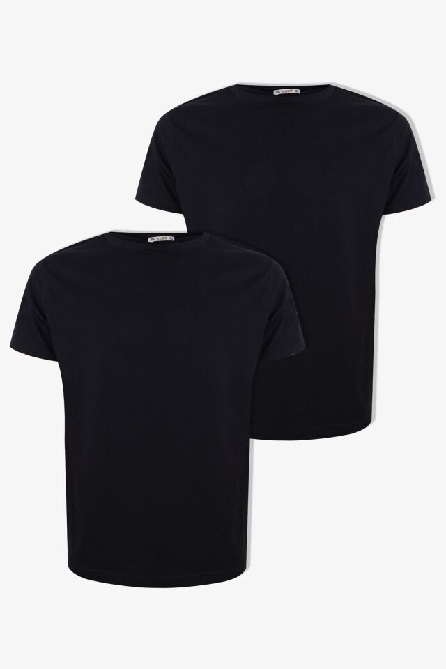 Erkek 2'li Basic Likralı T-Shirt Siyah - L