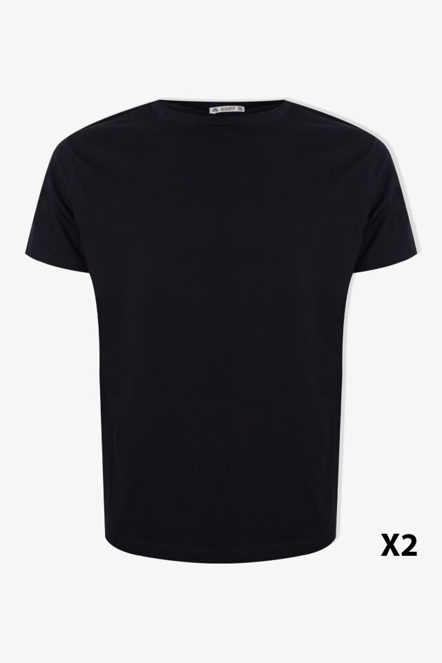 Erkek 2'li Basic Likralı T-Shirt Siyah - L