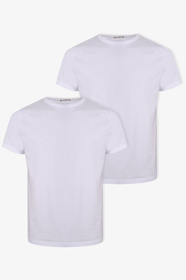Erkek 2'li Basic Likralı T-Shirt Beyaz - L