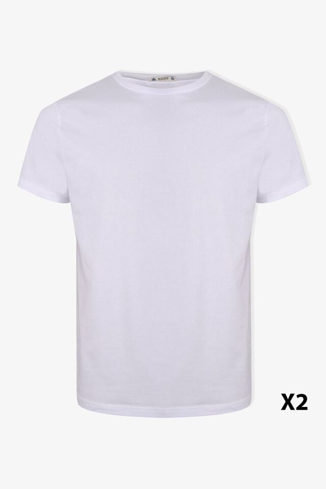 Erkek 2'li Basic Likralı T-Shirt Beyaz - XL