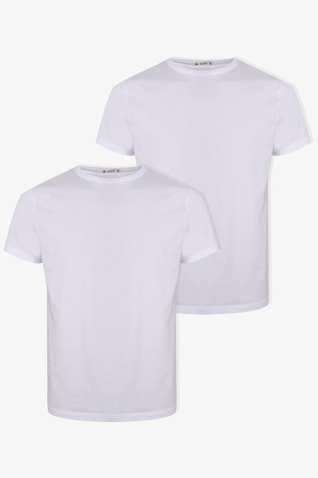 Erkek 2'li Basic Likralı T-Shirt Beyaz - M