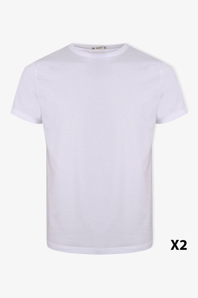 Erkek 2'li Basic Likralı T-Shirt Beyaz - M