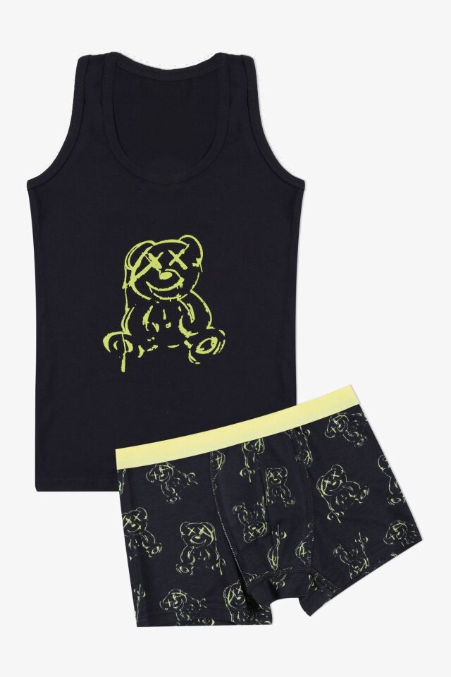 Erkek Çocuk Pamuklu Uzay Baskılı Atlet Boxer Takım