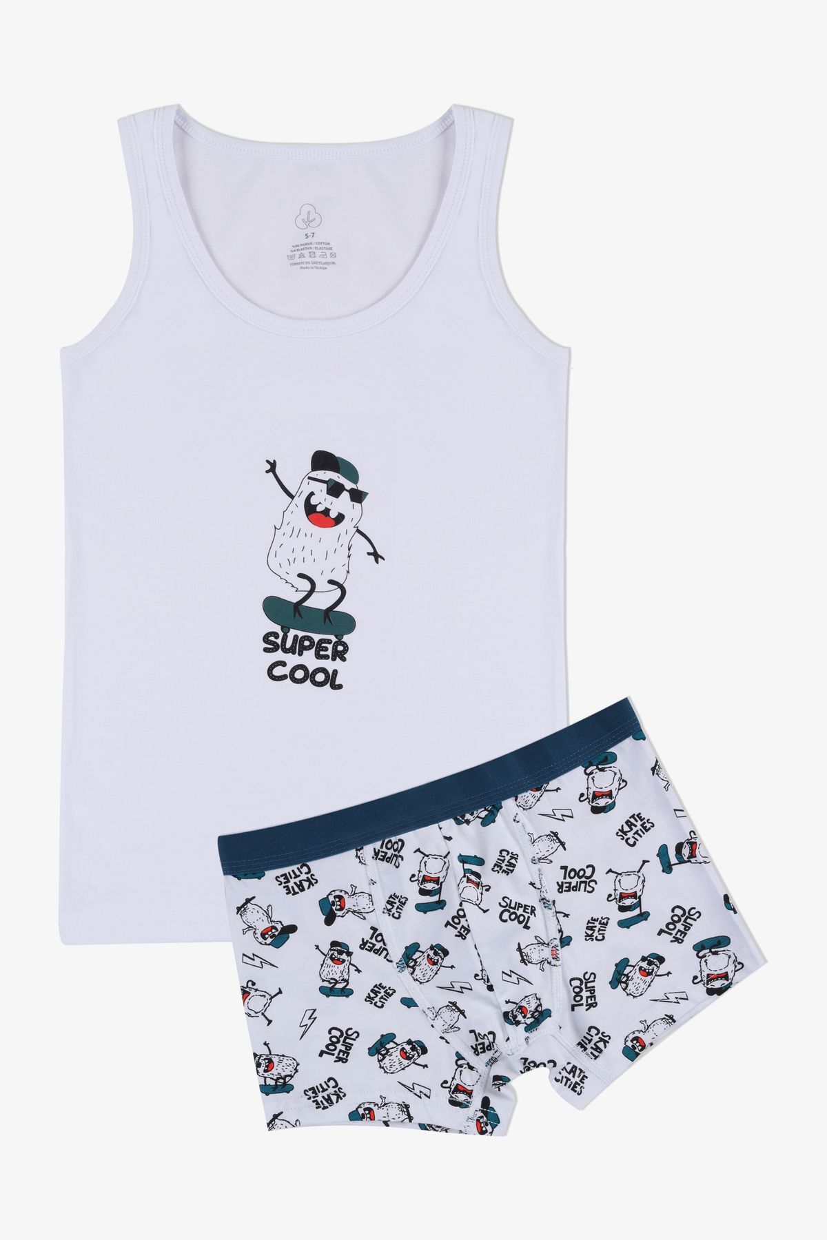 Erkek Çocuk Pamuklu Uzay Baskılı Atlet Boxer Takım 3400-29 - 3-5 Yaş