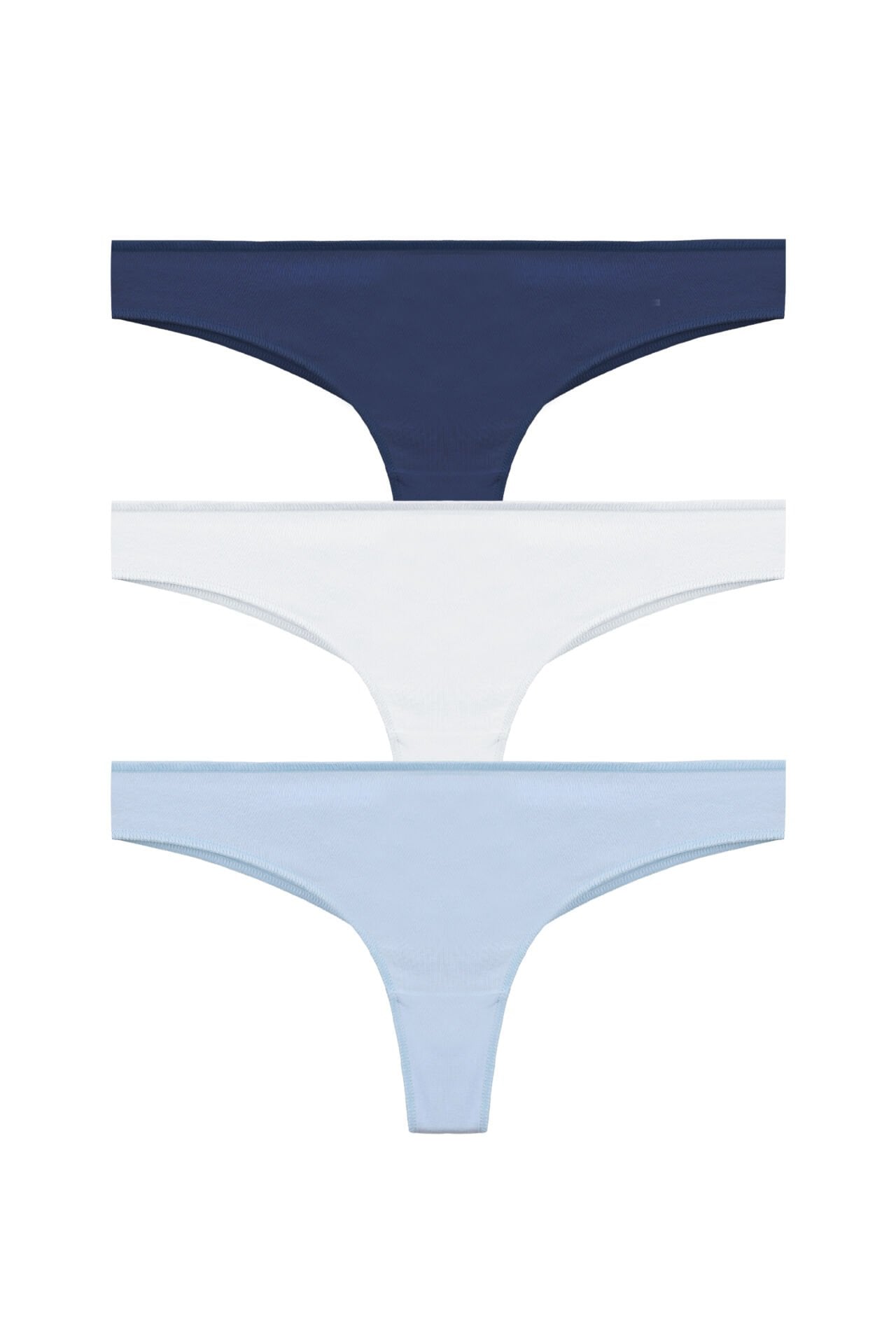 Kadın Pamuklu 3'lü Brazilian Külot Lacivert - Beyaz - L - XL