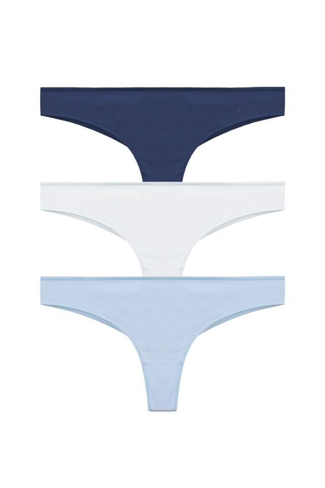 Kadın Pamuklu 3'lü Brazilian Külot Lacivert - Beyaz - L/XL