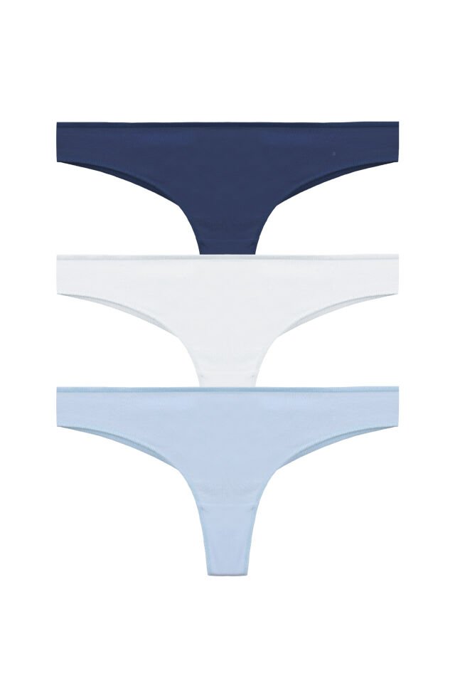 Kadın Pamuklu 3'lü Brazilian Külot Lacivert - Beyaz - L/XL