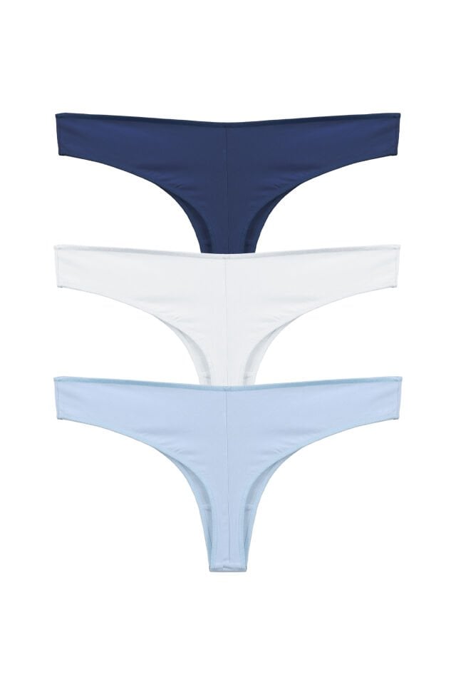 Kadın Pamuklu 3'lü Brazilian Külot Lacivert - Beyaz - L - XL