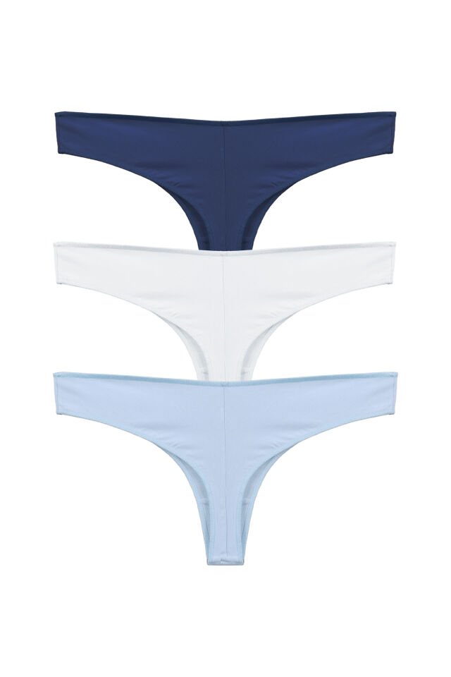 Kadın Pamuklu 3'lü Brazilian Külot Lacivert - Beyaz - L - XL